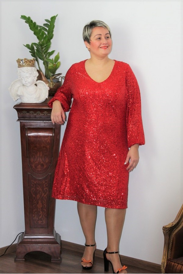 Krátke spoločenské šaty s flitrami pre moletky - červené